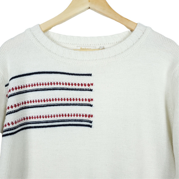 Barbour Sweater 14 Seaton Alpaca Wool Cashmere Knit White Striped Pullover - Picture 3 of 10